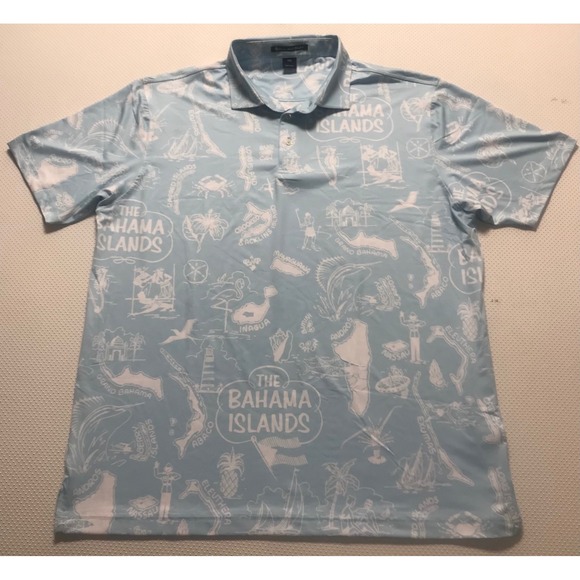 Bahama Hand Prints Size XXL BLUE & White Print Mens Polo‎ Shirt - Picture 1 of 4